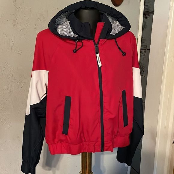 Medium Hollister red blue white long sleeve removable hood lined jacket coat - Picture 4 of 13